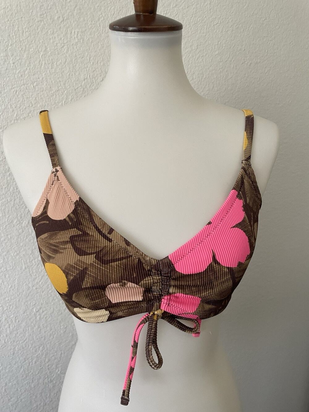 Aerie Swim Bikini Top Ribbed Floral Swimwear Beach Summer Indie Retro Tropical